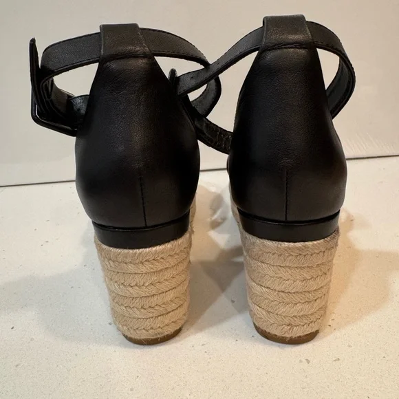 Hermes Elda Black Leather Wedge Sandals Espadrilles size 38 women’s. - Picture 3 of 7